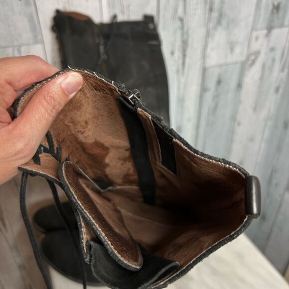 Donald J Pliner black leather distressed patch lace up tall Dnali boots size 8.5 - Picture 6 of 13